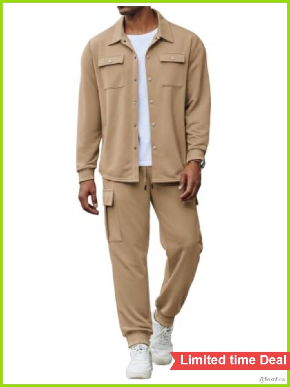 Men's French Terry Tracksuit 2-Piece Cargo Jogger Set Casual Sweatsuit